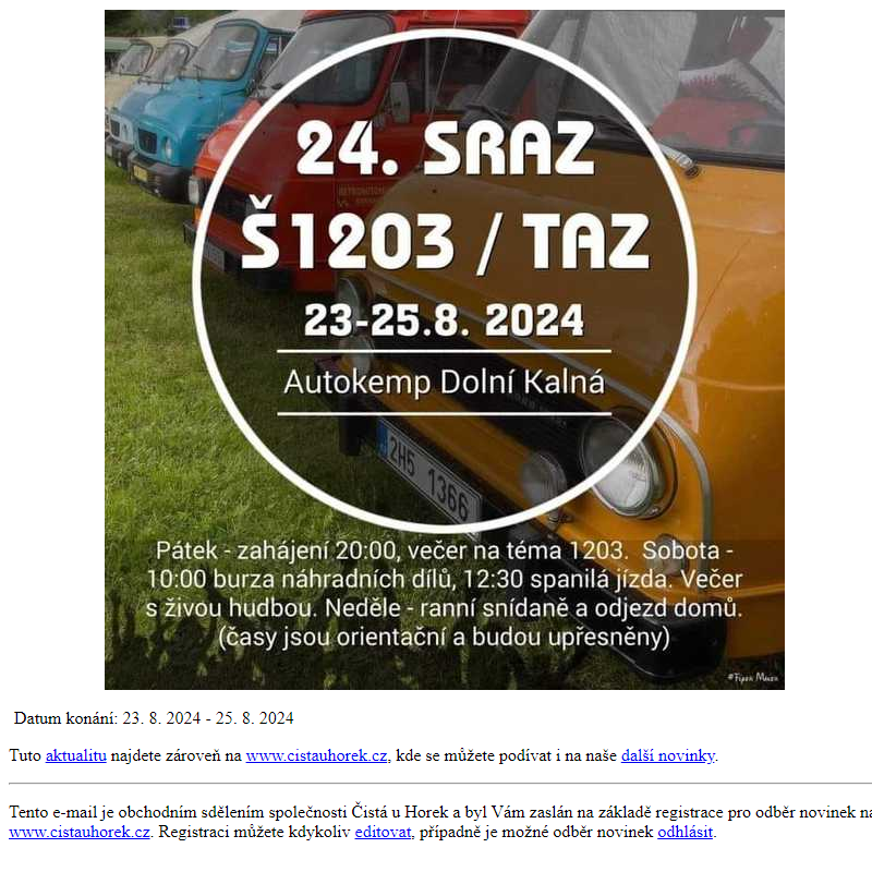 Letošní sraz Š 1203 bude 23. - 25. srpna 2024