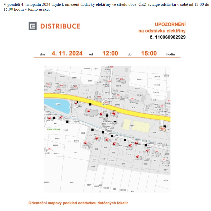 ČEZ omezí dodávku elektřiny ve středu obce - i úřad bude zavřený