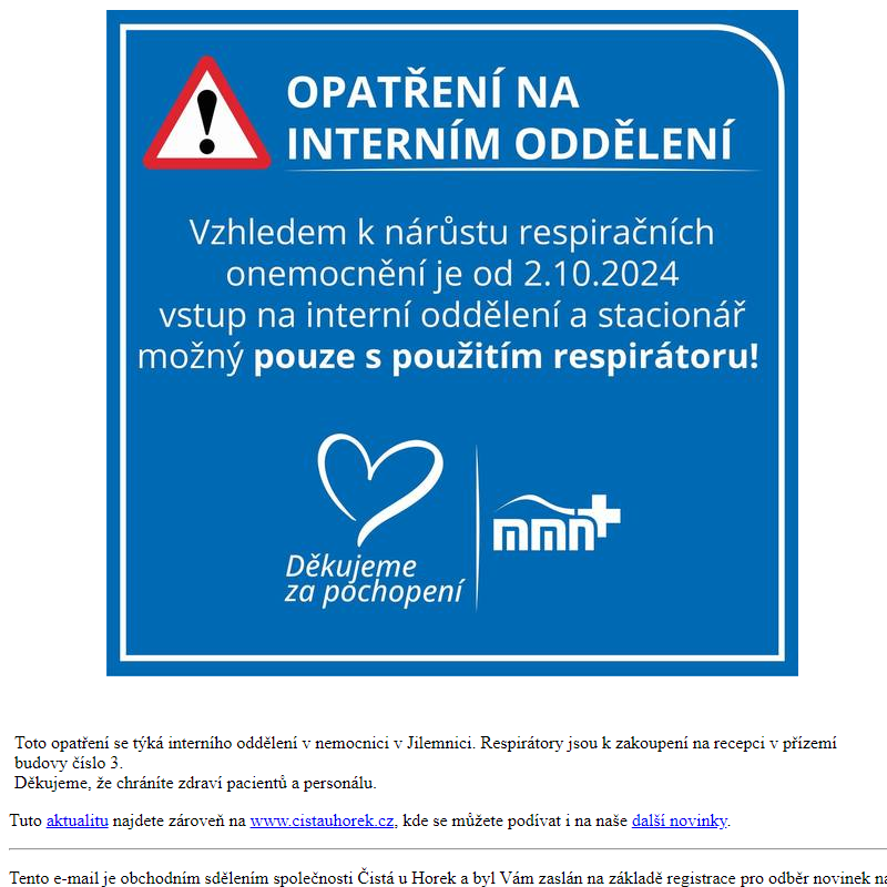 Opatření na interním oddělení MMN Jilemnice