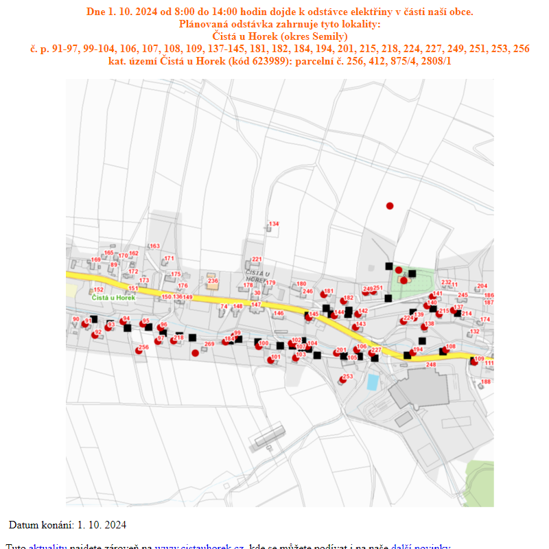 1. října nepůjde v části obce elektřina