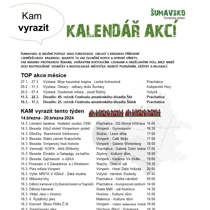 Kalendář akcí Šumavsko 14.3.2023 - 20.3.2023