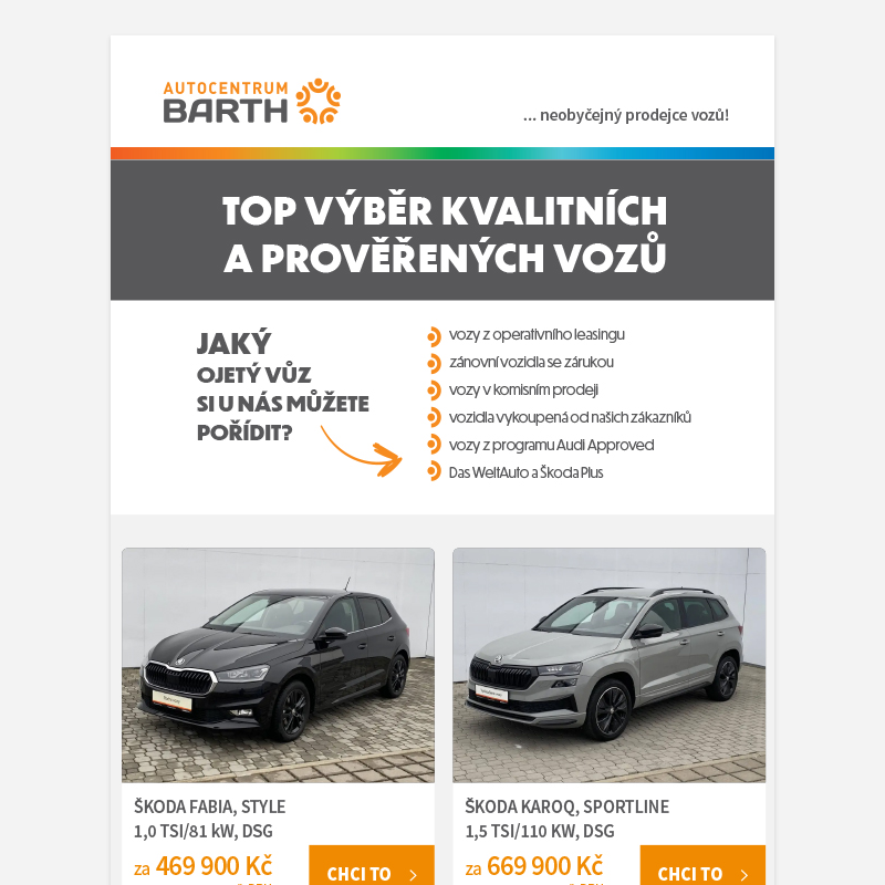 TOP výběr ojetých vozů z Autocentra BARTH