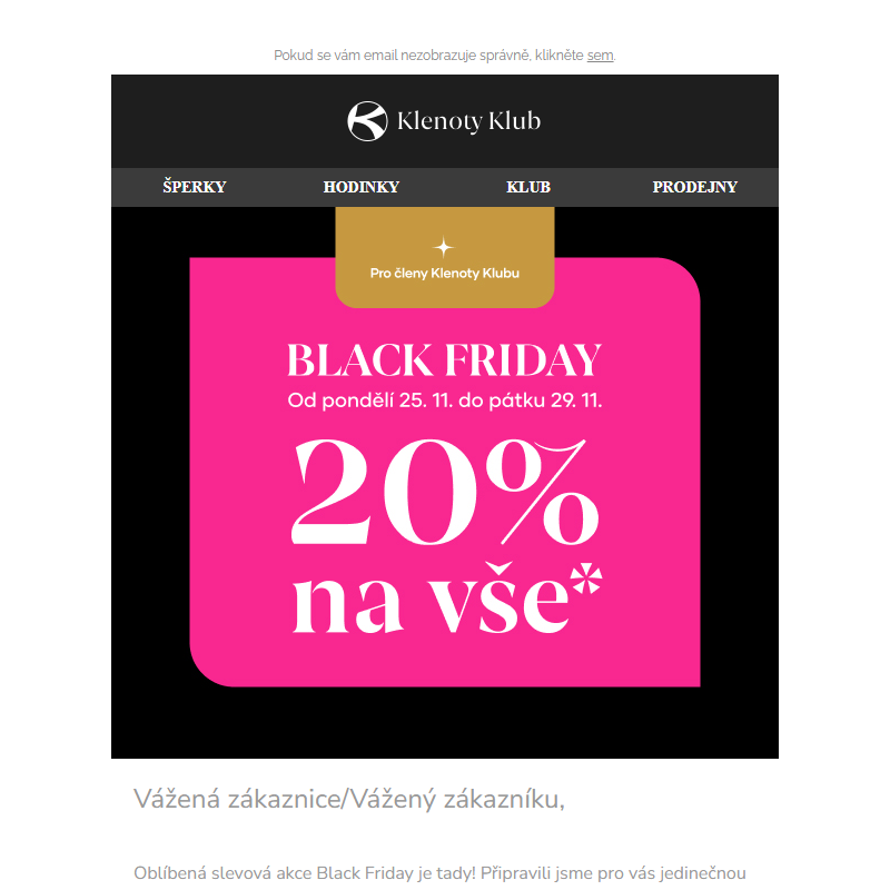 Black Friday v Klenoty Aurum přináší slevu 20% na vše*