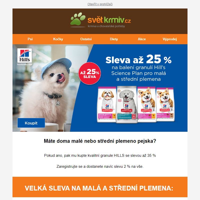 Sleva až 35 % na krmivo pro pejsky i kočky - nejprodávanější granule