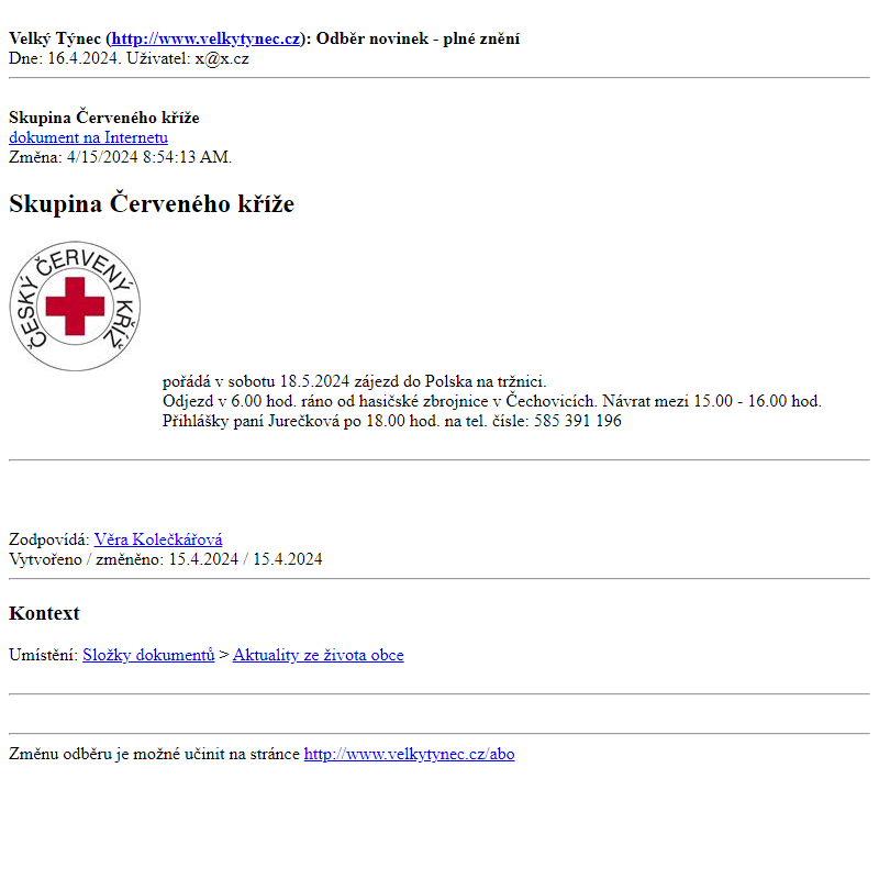 Odběr novinek ze dne 16.4.2024 - dokument Skupina Červeného kříže