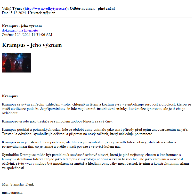 Odběr novinek ze dne 5.12.2024 - dokument Krampus - jeho význam