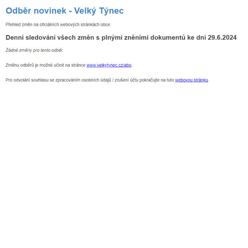 Odběr novinek ze dne 29.6.2024