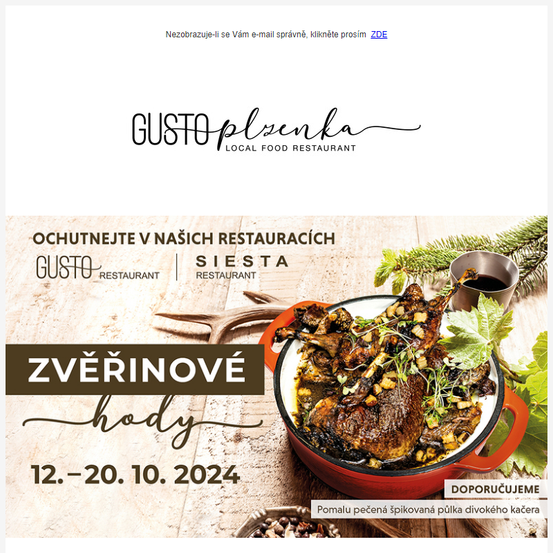 TÝDENNÍ NABÍDKA GUSTO RESTAURANT 30.9. - 6.10. 2024