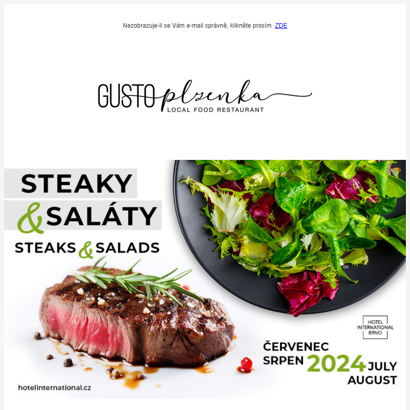 TÝDENNÍ NABÍDKA GUSTO RESTAURANT 22. - 28.7.2024