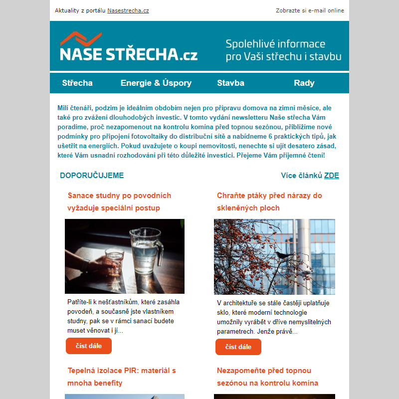 Newsletter Naše střecha 17. 10. 2024