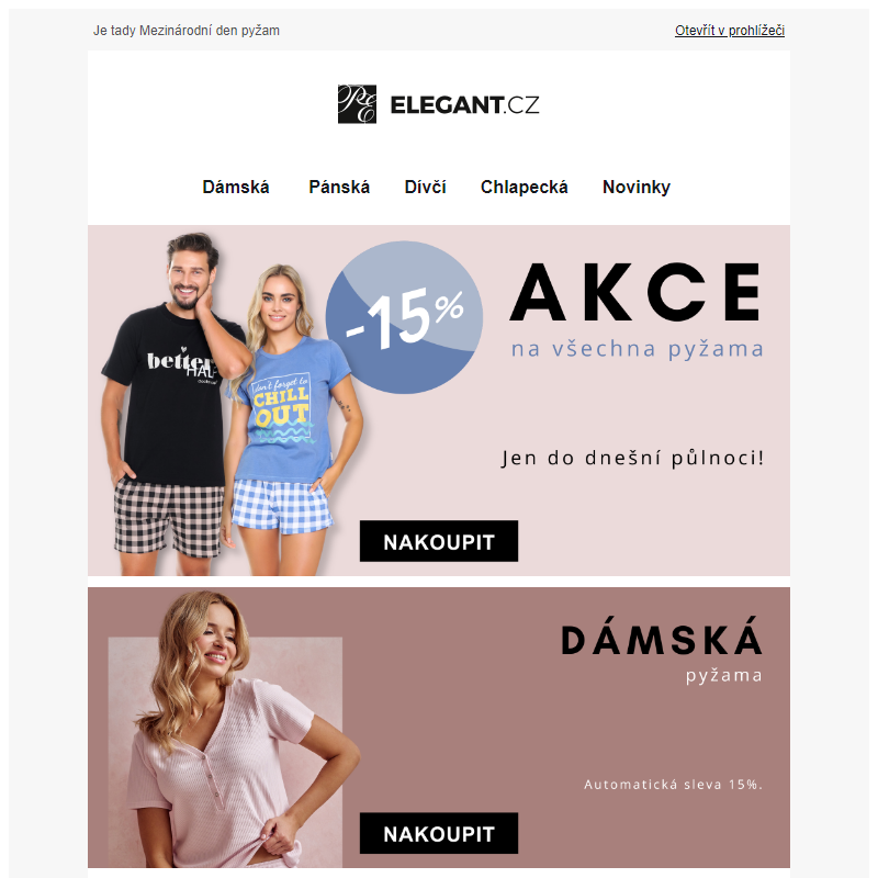 Nepropásněte! Jen do půlnoci - SLEVA 15 % na všechna pyžama!_