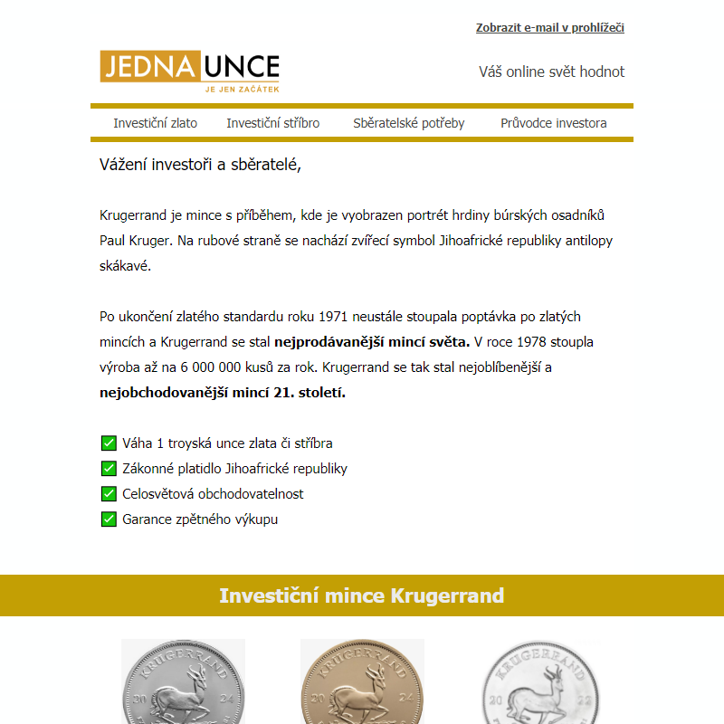 Investiční mince KRUGERRAND 1 oz - Mince s příběhem