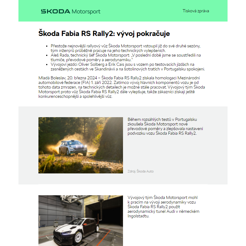 Škoda Fabia RS Rally2: vývoj pokračuje