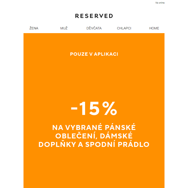 -15% na vybrané pánské oblečení, dámské doplňky a spodní prádlo