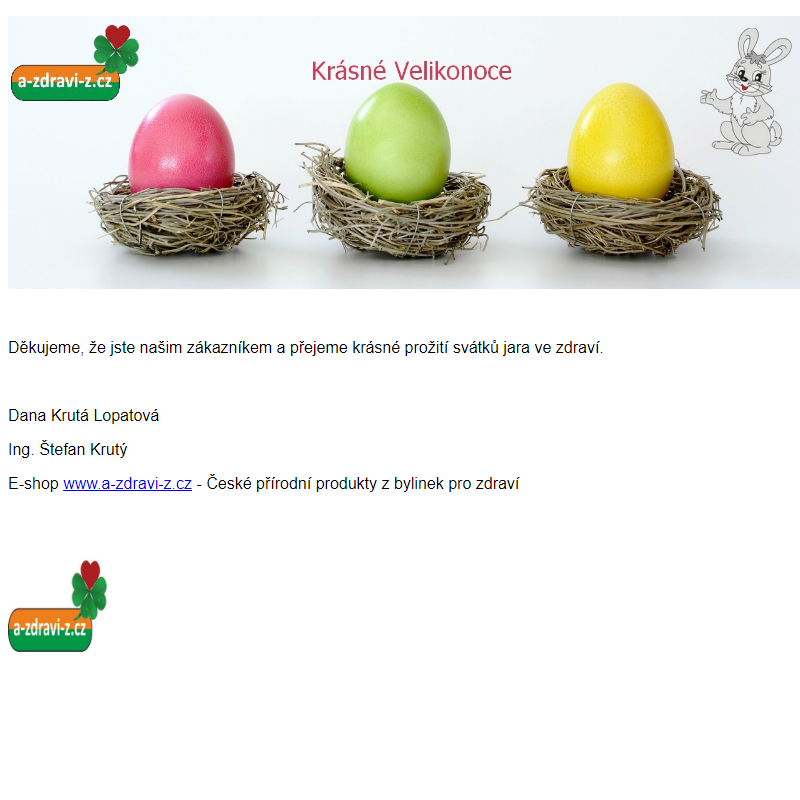 Přání k Velikonocům našim zákazníkům - e-shop www.a-zdravi-z.cz