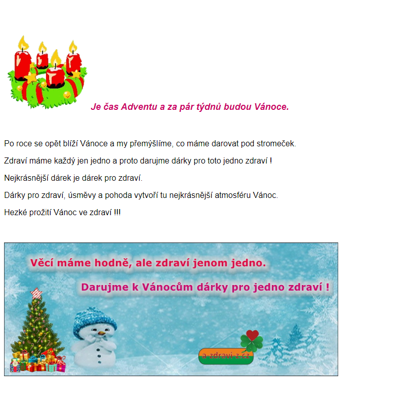 Vánoční nabídka dárků pro zákazníky e-shopu www.a-zdravi-z.cz