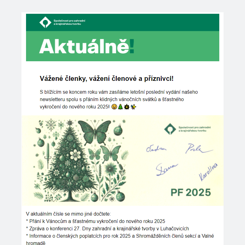 Nový Newsletter SZKT Aktuálně! __ 11, 12/2024 + PF 2025 __