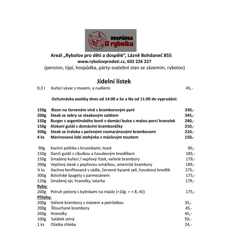 Menu na víkend 16. - 18. 8. 2024 (Rybolov Proděti)