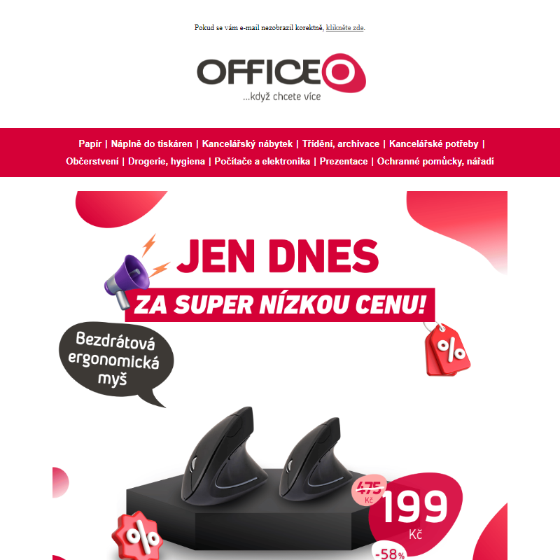 ___ JEN DNES: Bezdrátová ergonomická myš Q-Connect za 199 Kč (-58 %)