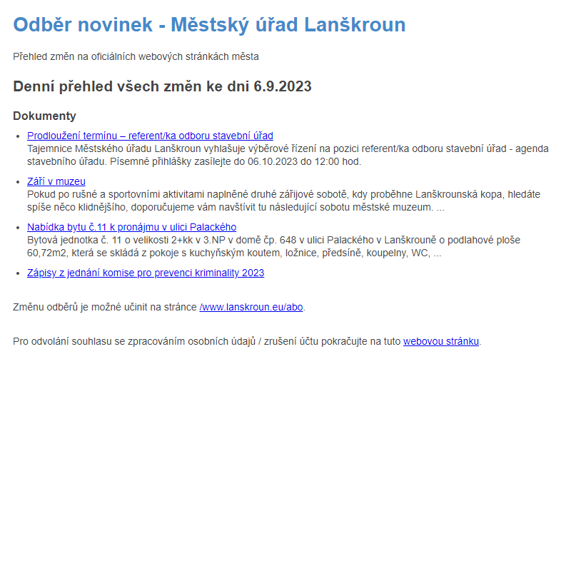 Odběr novinek ze dne 6.9.2023