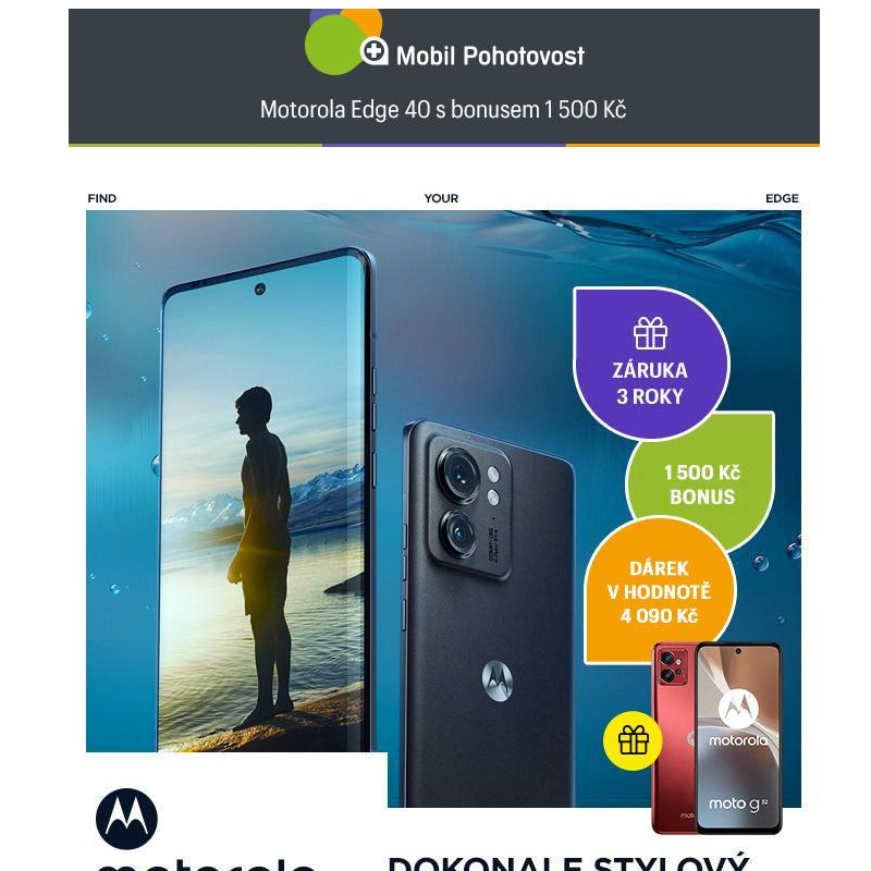 Motorola Edge 40 s bonusem 1 500 Kč a dárkem v hodnotě 4 090 Kč