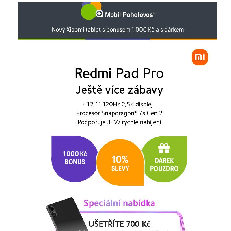 Nový Xiaomi tablet s bonusem 1 000 Kč a s dárkem