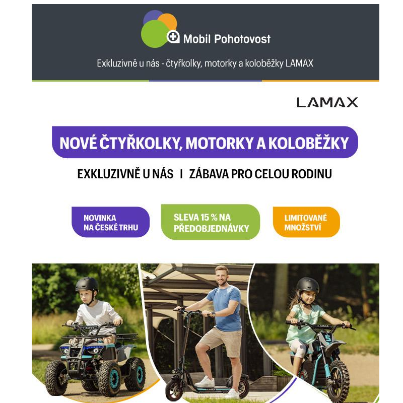 Exkluzivně u nás - čtyřkolky, motorky a koloběžky LAMAX s 15% slevou