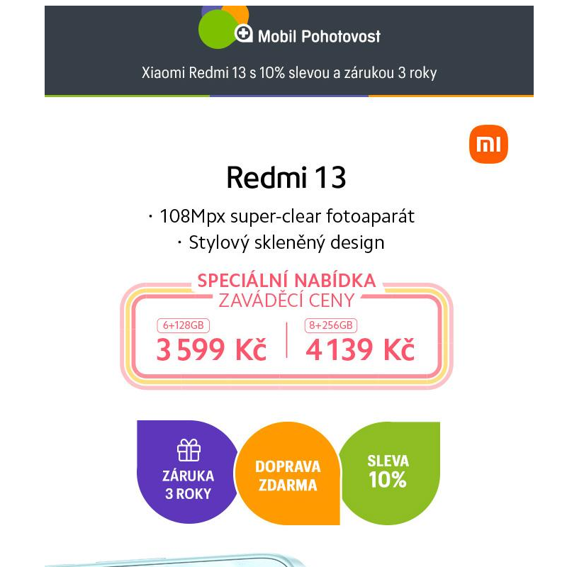 Xiaomi Redmi 13 s 10% slevou a zárukou 3 roky