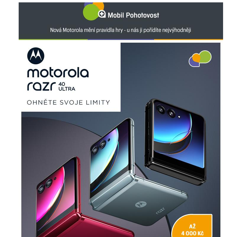 Nová ohebná Motorola s 4 000 Kč bonusem k výkupní ceně již od 600 Kč x 26 měsíců. Nyní skladem!