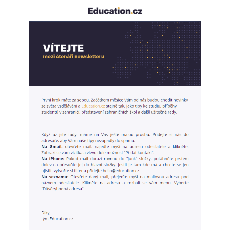Gratuluji - novinky od Education.cz už jsou na cestě