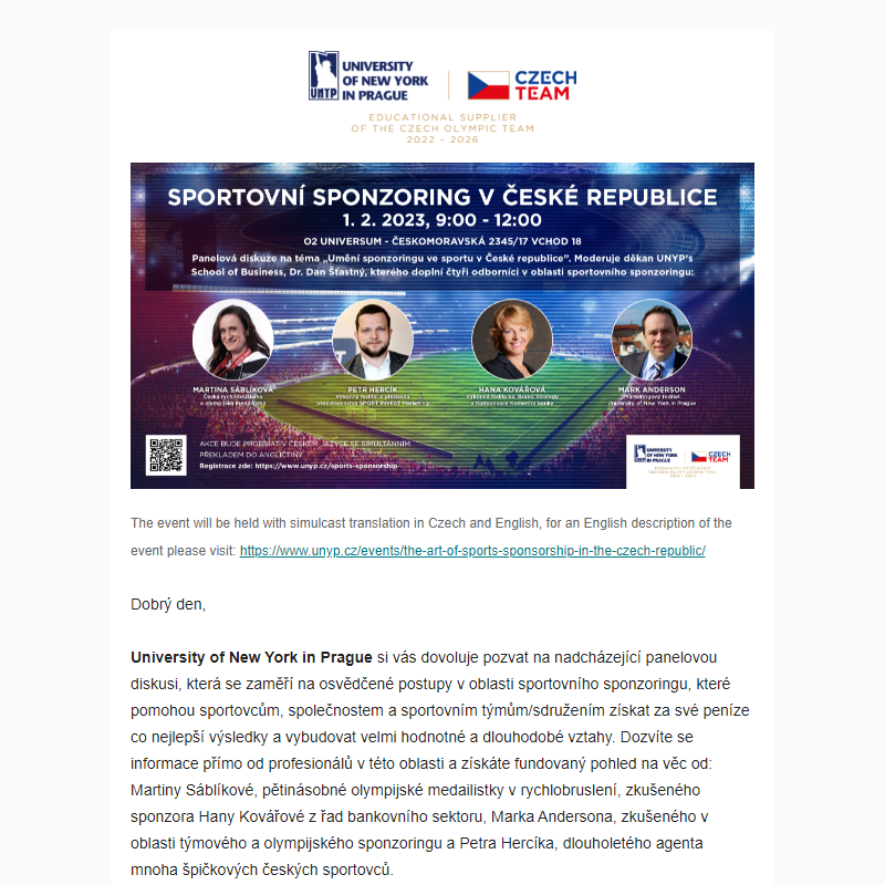 Pozvánka na panelovou diskusi o sportovním sponzoringu v České Republice
