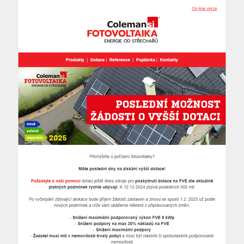 Poslední šance na získání vyšší dotace pro fotovoltaiku! Podejte si žádost ještě dnes!