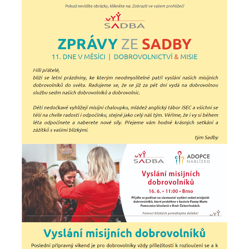 Květnové misijní zprávy ze Sadby