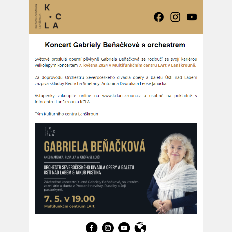 Zveme vás na jedinečný koncert Gabriely Beňačkové 7. 5. 2024