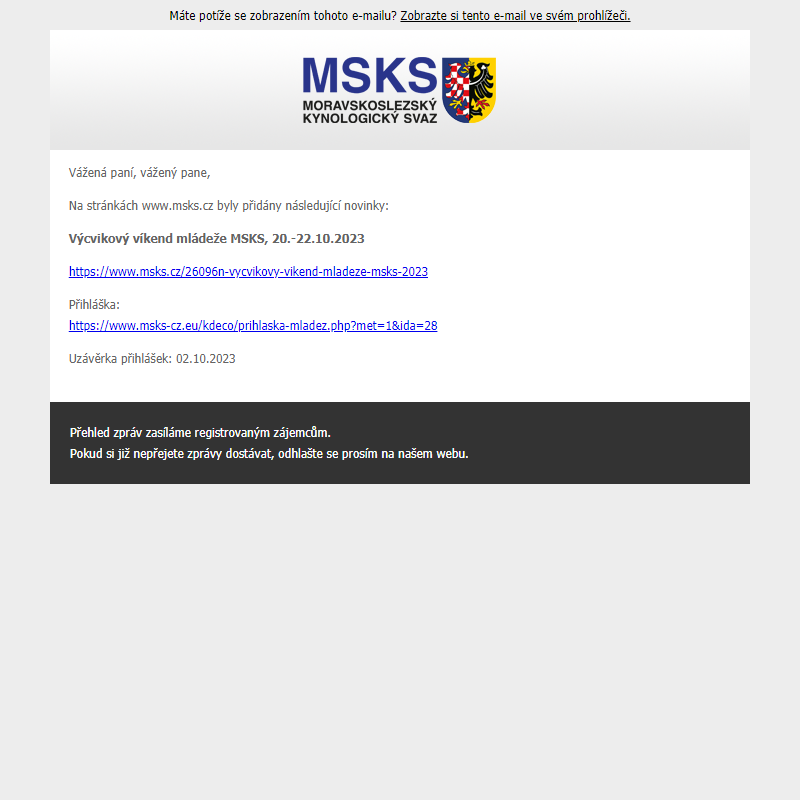 Novinky na webu msks.cz -  Výcvikový víkend mládeže MSKS