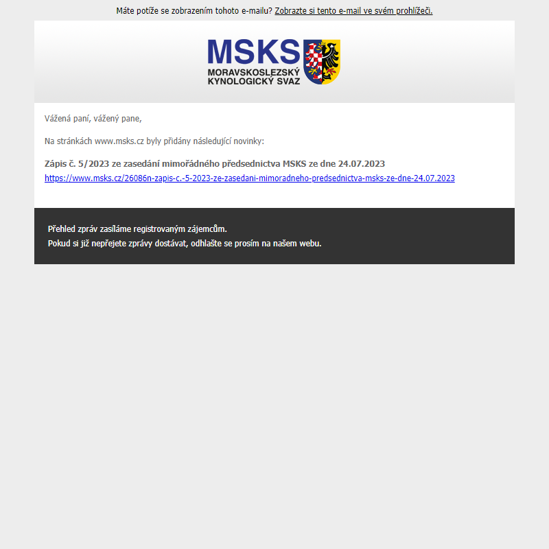 Novinky na webu msks.cz - Zápis ze zasedání předsednictva MSKS