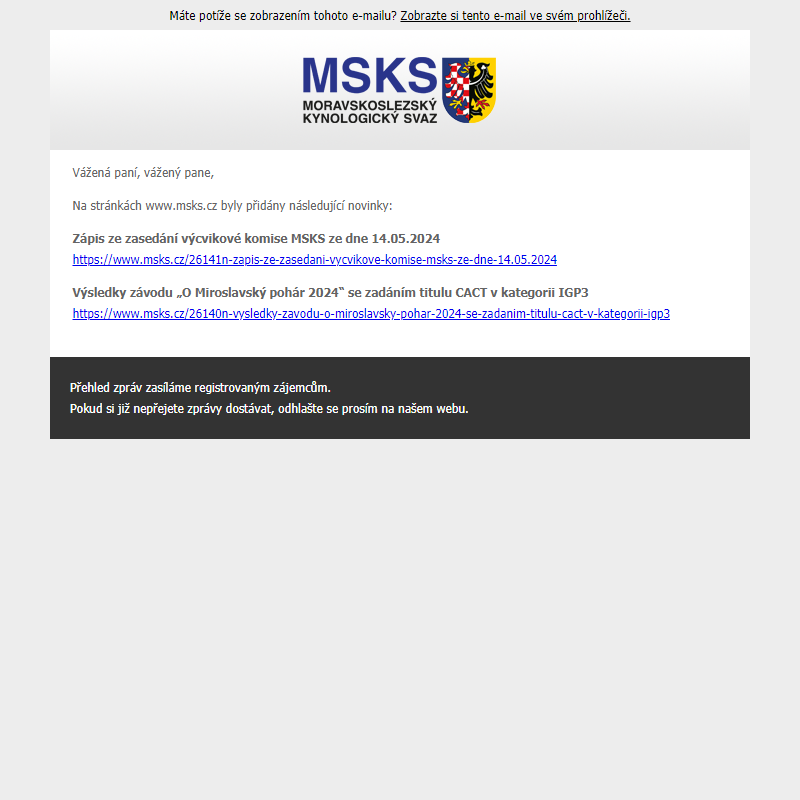 Novinky na webu msks.cz - Zápis VK | Výsledky závodu