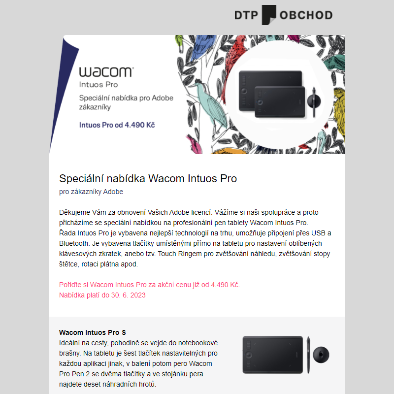 Speciální nabídka Wacom Intuos Pro pro zákazníky Adobe