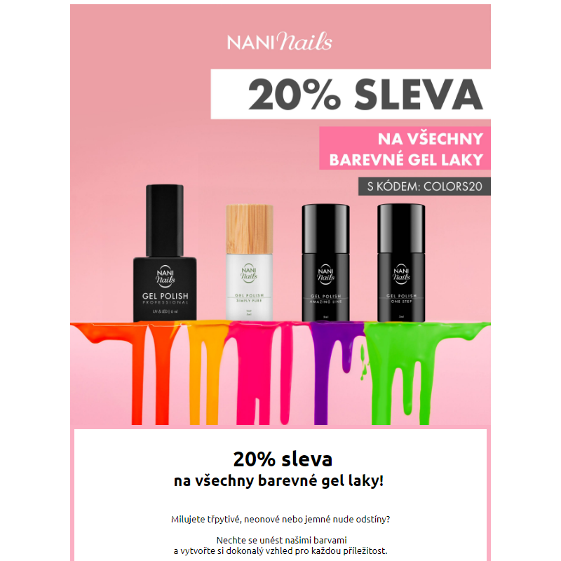 20% sleva na všechny barevné gel laky - NaniNails.cz
