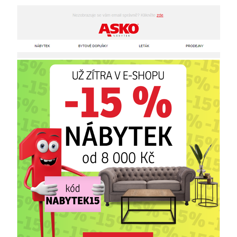 Už zítra sleva 15% na nábytek od 8 000 Kč!