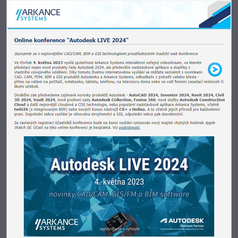Pozvanka na letosni online konferenci Autodesk LIVE 2024