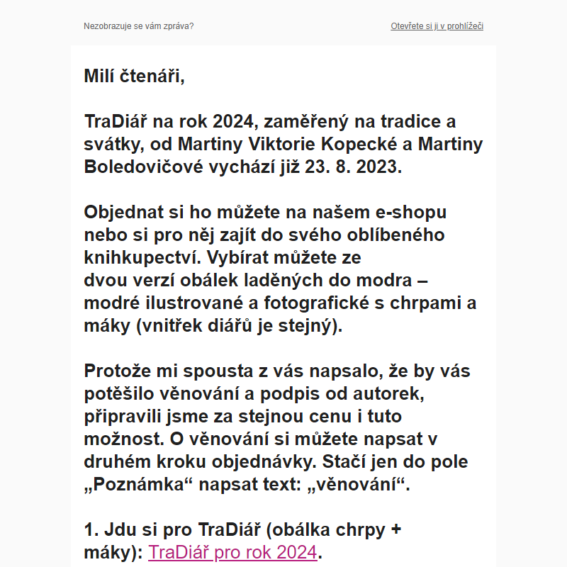 TraDiář na rok 2024 již našem e-shopu