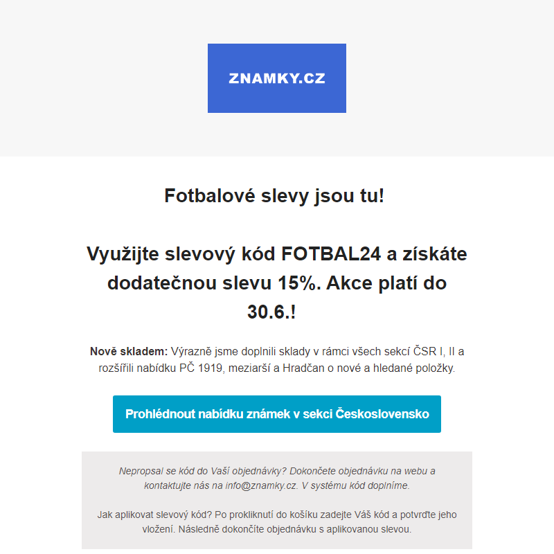 Fotbalové slevy a rozšíření nabídky!