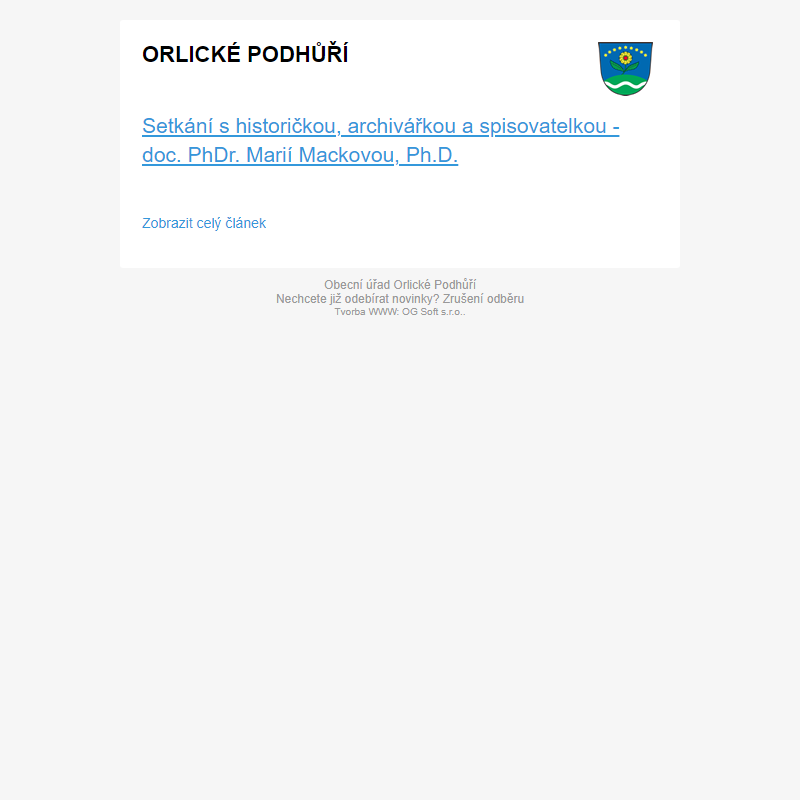 Setkání s historičkou, archivářkou a spisovatelkou - doc. PhDr. Marií Mackovou, Ph.D.