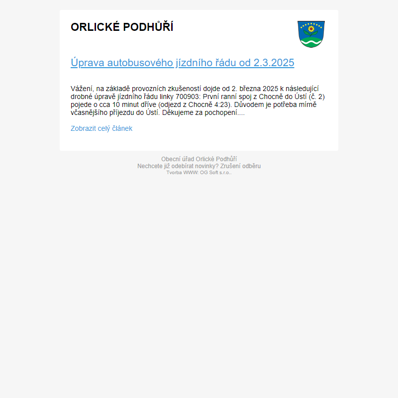 Úprava autobusového jízdního řádu od 2.3.2025