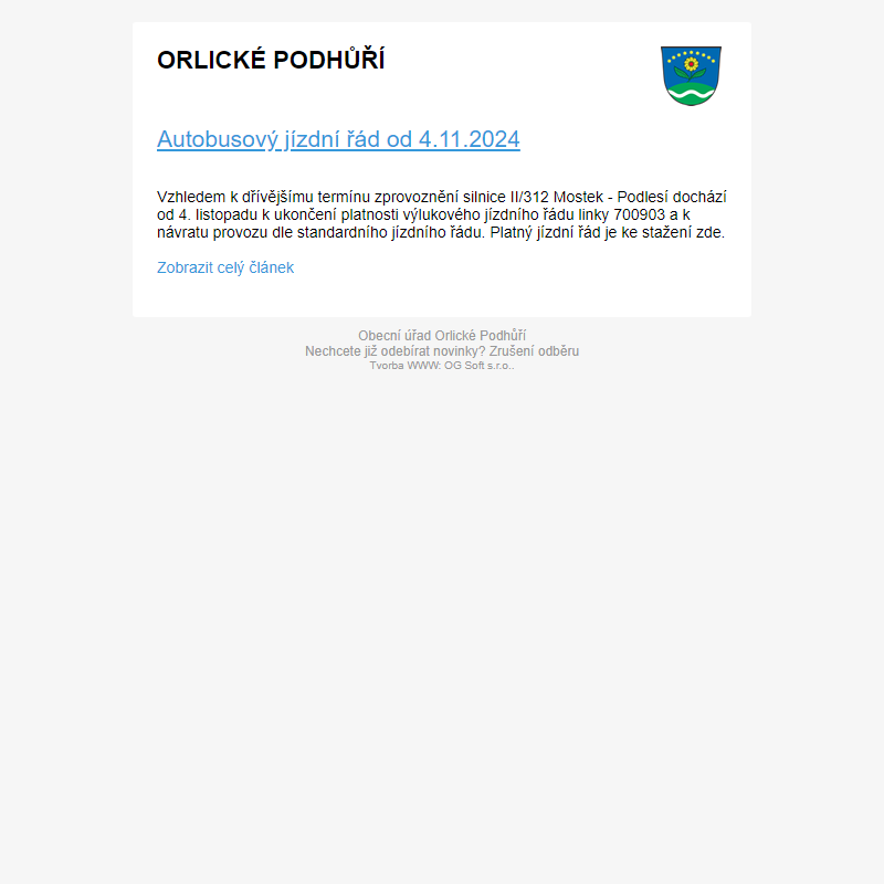 Autobusový jízdní řád od 4.11.2024