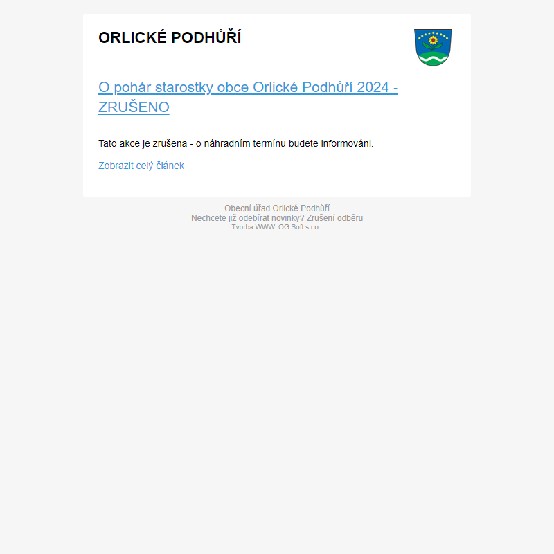 O pohár starostky obce Orlické Podhůří 2024 - ZRUŠENO