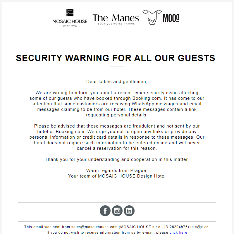 Mosaic House - Security warning to all guests