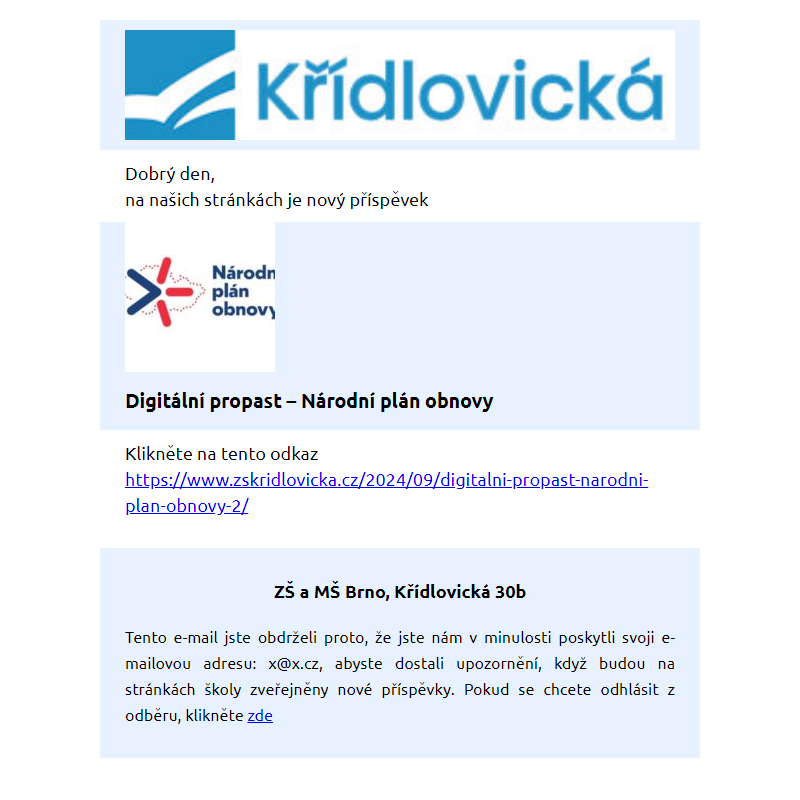 Nový příspěvek – Digitální propast – Národní plán obnovy