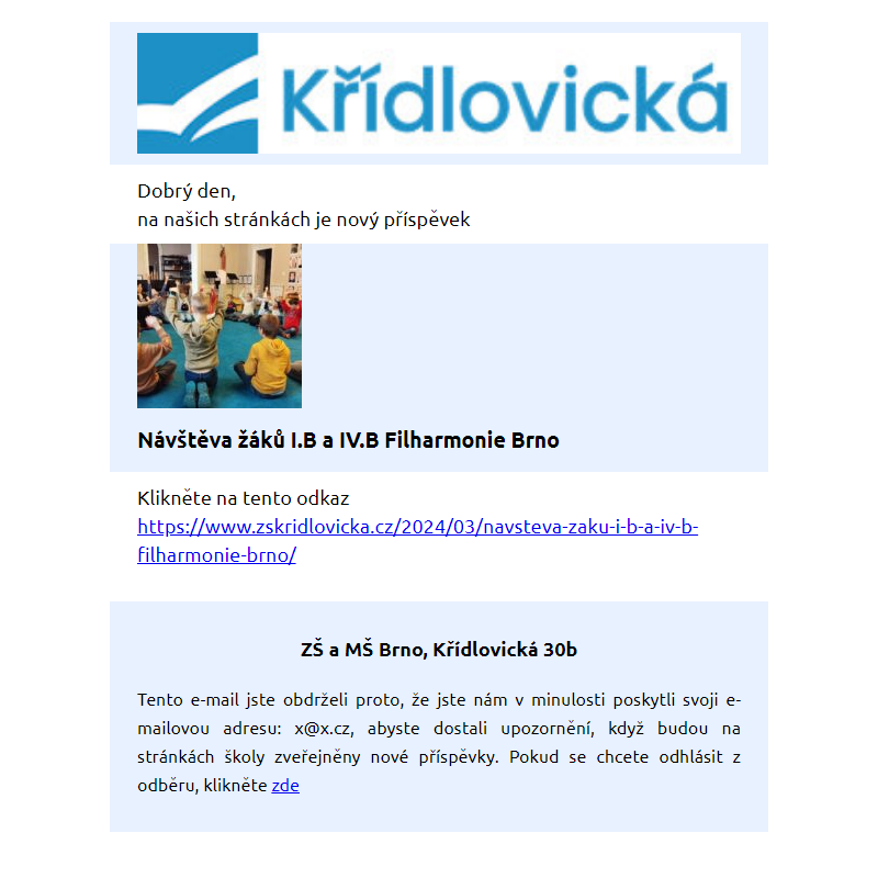 Nový příspěvek – Návštěva žáků I.B a IV.B Filharmonie Brno